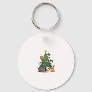 Merry Catmas Funny Christmas Tree, Cats Xmas Meow Key Ring