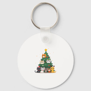 Merry Catmas Funny Christmas Tree, Cats Xmas Meow Key Ring