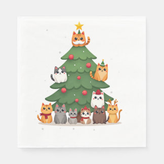 Merry Catmas Funny Christmas Tree, Cats Xmas Meow  Napkin