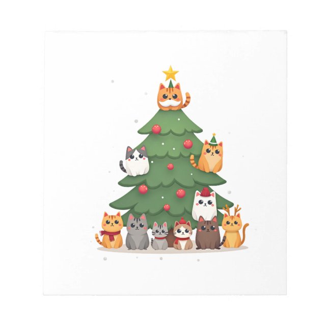 Merry Catmas Funny Christmas Tree, Cats Xmas Meow  Notepad (Front)