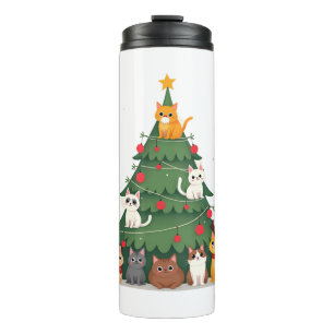 Merry Catmas Funny Christmas Tree, Cats Xmas Meow Thermal Tumbler