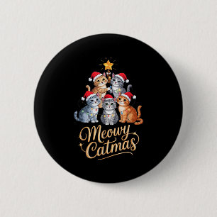 Merry Catmas Funny Christmas Tree Matching Meowy X 6 Cm Round Badge