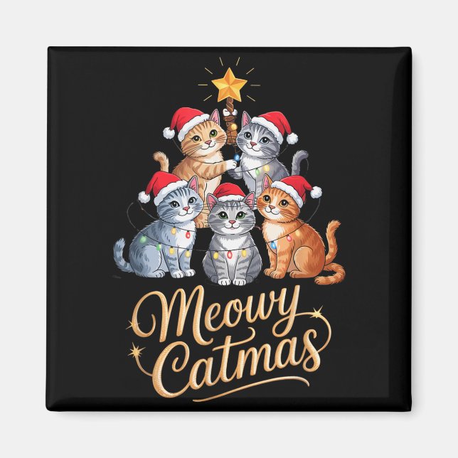Merry Catmas Funny Christmas Tree Matching Meowy X Magnet (Front)
