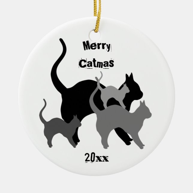 Merry Catmas holiday cats Ceramic Ornament (Front)