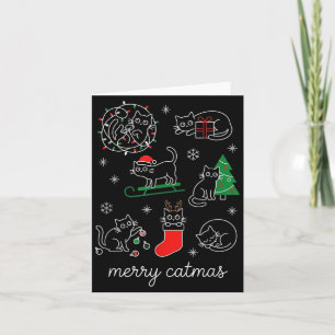 Merry Catmas Minimalist Black Cat Festive Holiday Card