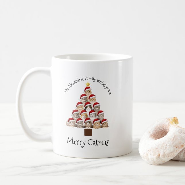 Merry Catmas Personalized Family Christmas Holiday Coffee Mug (With Donut)
