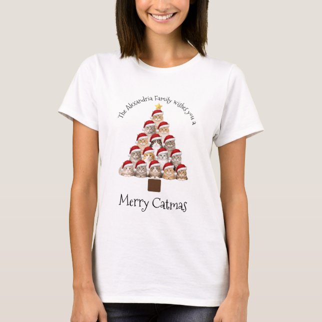 Merry Catmas Personalized Family Christmas Holiday T-Shirt (Front)