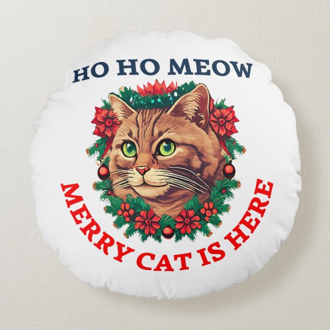 Merry Catmas Round Cushion (Front)