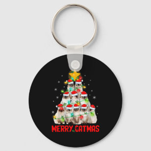 Merry Catmas Santa Birman Cats Christmas Tree Ligh Key Ring