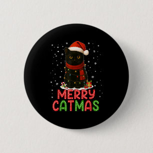 Merry Catmas Santa Hat Funny Black Cat Christmas W 6 Cm Round Badge