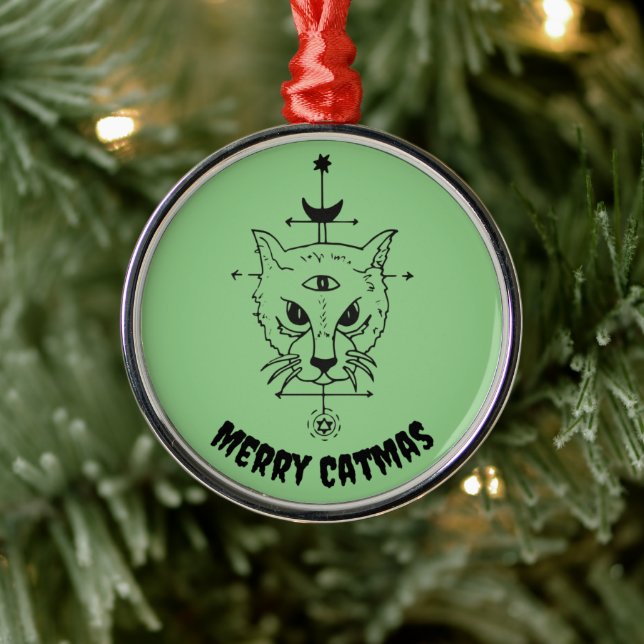 Merry Catmas Spooky Cat Lover Horror Metal Ornament (Tree)