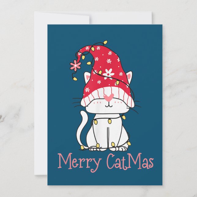 Merry Catmas Xmas Gift Funny Cute Gnomes Cat Invitation (Front)