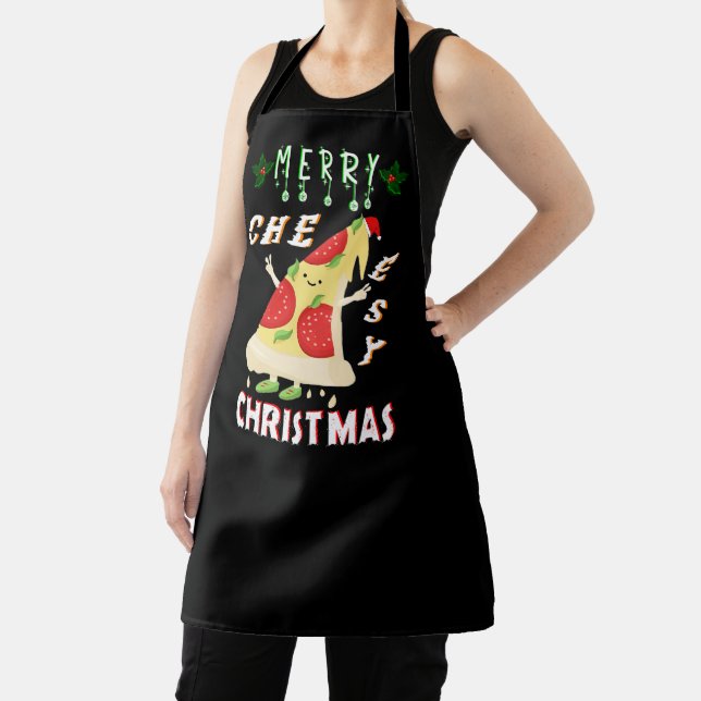 Merry Cheesy Christmas Xmas Santa Pizza Christmas Apron (Insitu)