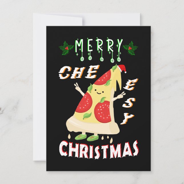 Merry Cheesy Christmas Xmas Santa Pizza Christmas Thank You Card (Front)