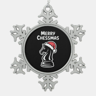 Merry Chessmas Christmas Chess Xmas Santa Hat Snowflake Pewter Christmas Ornament