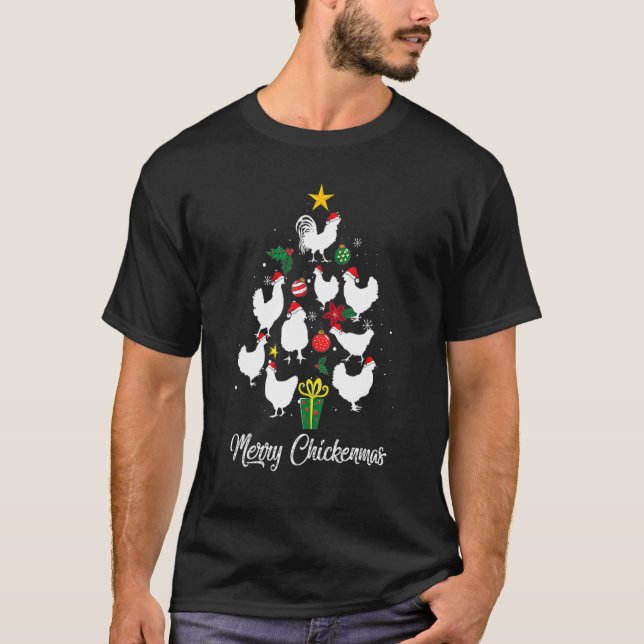 Merry Chickenmas Chicken Christmas Tree  Xmas Paja T-Shirt (Front)