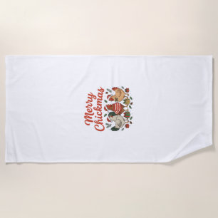 Merry Chickmas Chicken Christmas Beach Towel