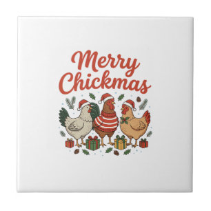 Merry Chickmas Chicken Christmas Ceramic Tile