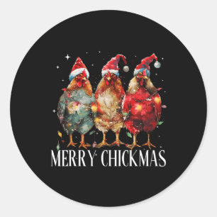 Merry Chickmas Chicken Christmas Lights Santa Hat Classic Round Sticker