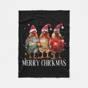 Merry Chickmas Chicken Christmas Lights Santa Hat  Fleece Blanket