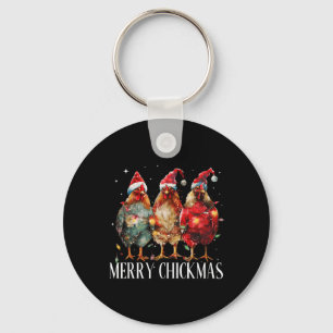 Merry Chickmas Chicken Christmas Lights Santa Hat Key Ring