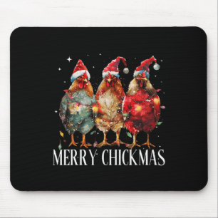 Merry Chickmas Chicken Christmas Lights Santa Hat Mouse Pad
