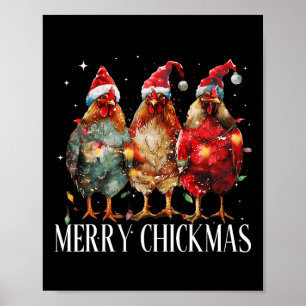 Merry Chickmas Chicken Christmas Lights Santa Hat Poster