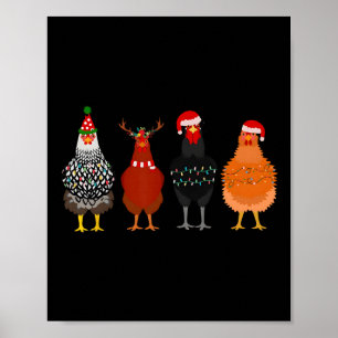 Merry Chickmas Chicken Christmas Lights Santa Hat  Poster