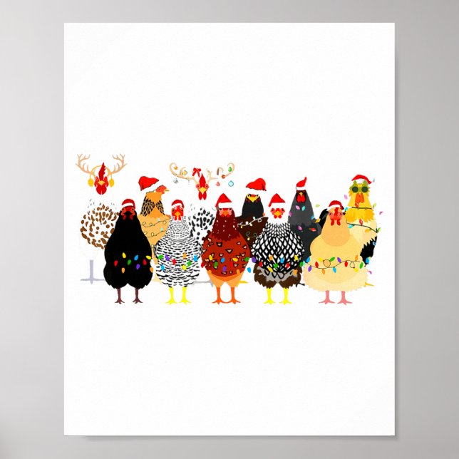 Merry Chickmas Chicken Christmas Ornament Lights S Poster (Front)