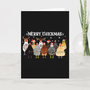 Merry Chickmas Chicken Farmer Santa Hat Xmas Light Card