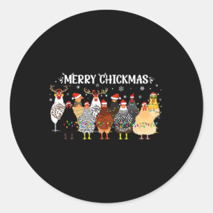 Merry Chickmas Chicken Farmer Santa Hat Xmas Light Classic Round Sticker