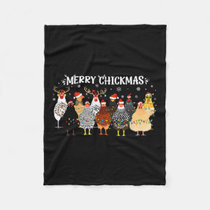 Merry Chickmas Chicken Farmer Santa Hat Xmas Light Fleece Blanket