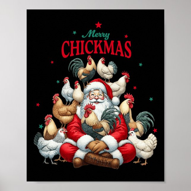 Merry Chickmas Cute Santa Chicken Christmas Farm A Poster (Front)