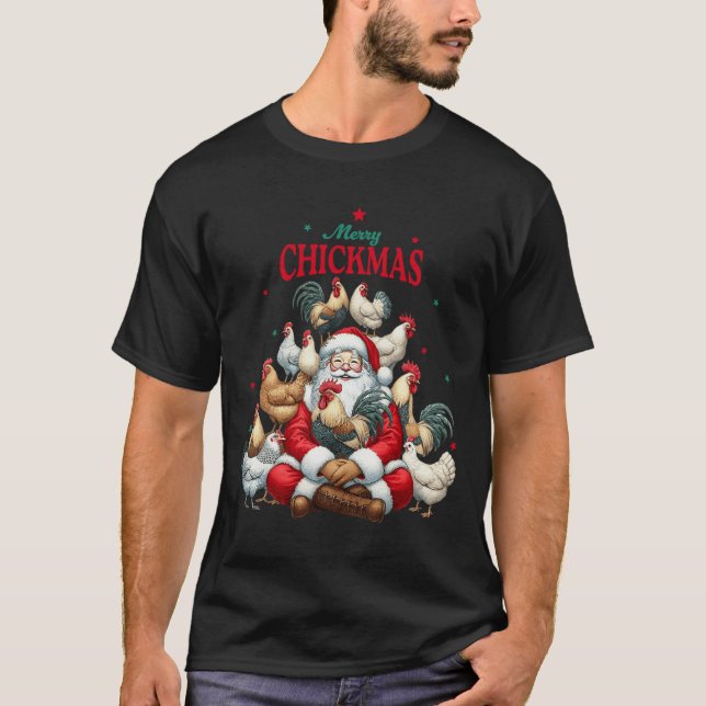 Merry Chickmas Cute Santa Chicken Christmas Farm A T-Shirt (Front)