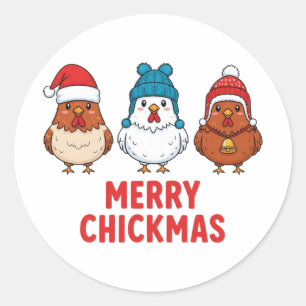 Merry Chickmas Funny Chicken Christmas Classic Round Sticker