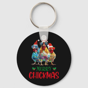 Merry Chickmas Ornament Lights Chicken Farmer Chri Key Ring