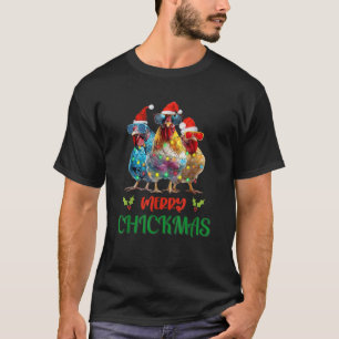 Merry Chickmas Ornament Lights Chicken Farmer Chri T-Shirt