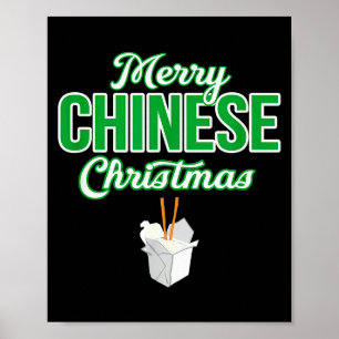 Merry Chinese Christmas Xmas Funny Restaurant Take Poster