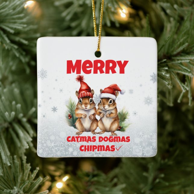 Merry Chipmas Ceramic Ornament (Tree)