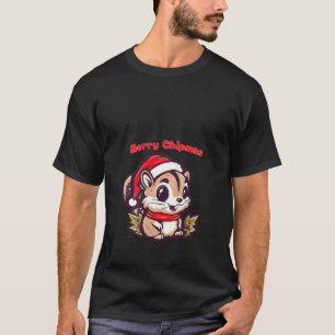 Merry Chipmas Christmas Pun Cute Chipmunk in Santa T-Shirt