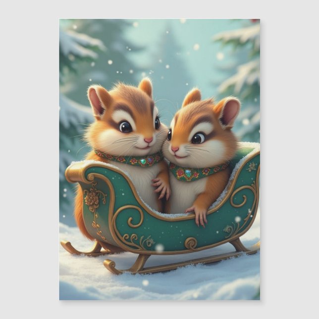 Merry chipmunk christmas magnetic invitation (Front)
