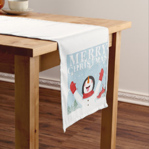 Merry Chiristmas Happy Snowman Long Table Runner
