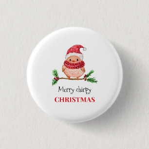 Merry chirpy Christmas bird magnetic card 3 Cm Round Badge