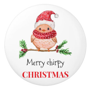Merry chirpy Christmas bird magnetic card Ceramic Knob