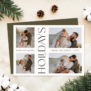Merry Chirstmas  Elegant Four Photo Collage Holiday Card