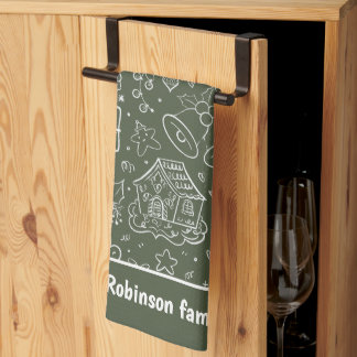 Merry Chirstmas Hand Drawn Doodles Family Name Tea Towel