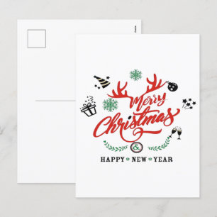 Merry Chirstmas Happy New Year Holiday Postcard