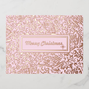 Merry Chirstmas Pastel Pink. Personalised. Foil Holiday Postcard