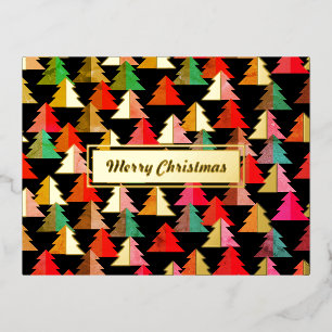 Merry Chirstmas Pine Black. Personalised. Foil Holiday Postcard