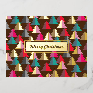 Merry Chirstmas Pine Brown. Personalised. Foil Holiday Postcard